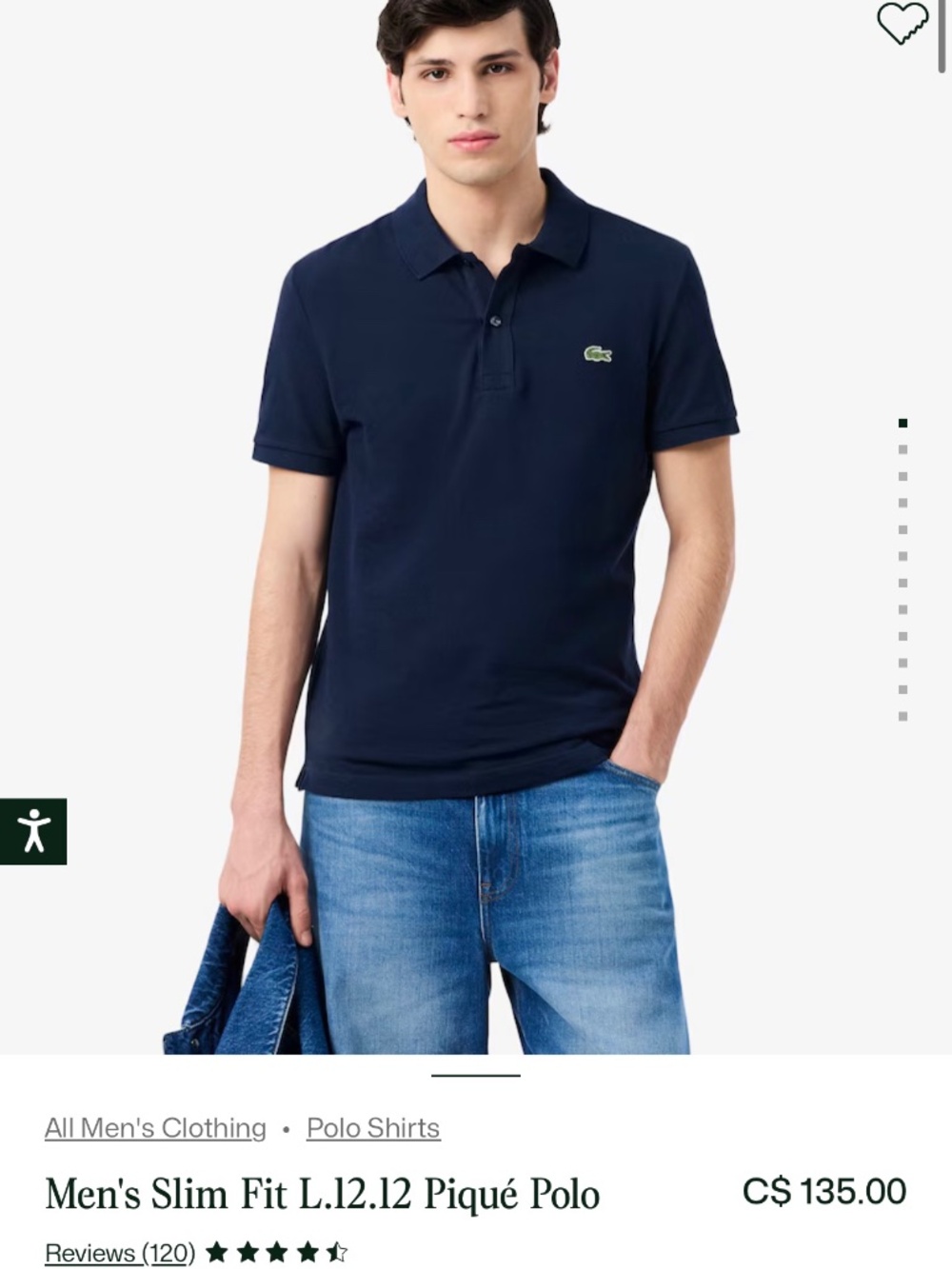 New With Tags - Lacoste Men 's Polo - Slim Fit / Size Large- Navy